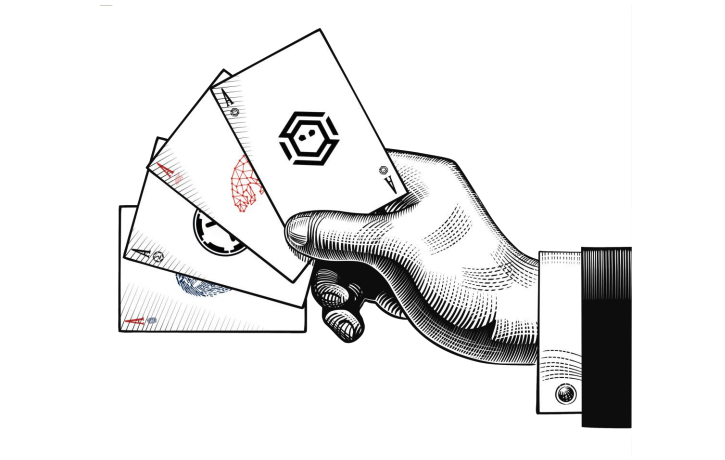 Illustration of a hand holding 4 playing cards