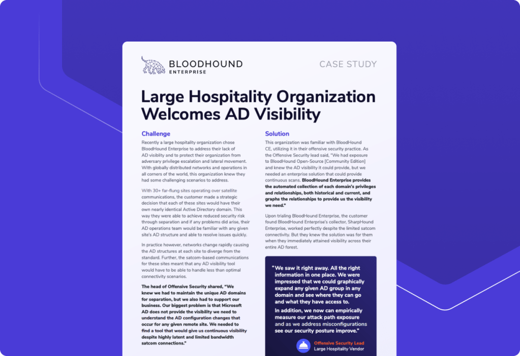 Large Hospitality Organization Welcomes AD Visibility