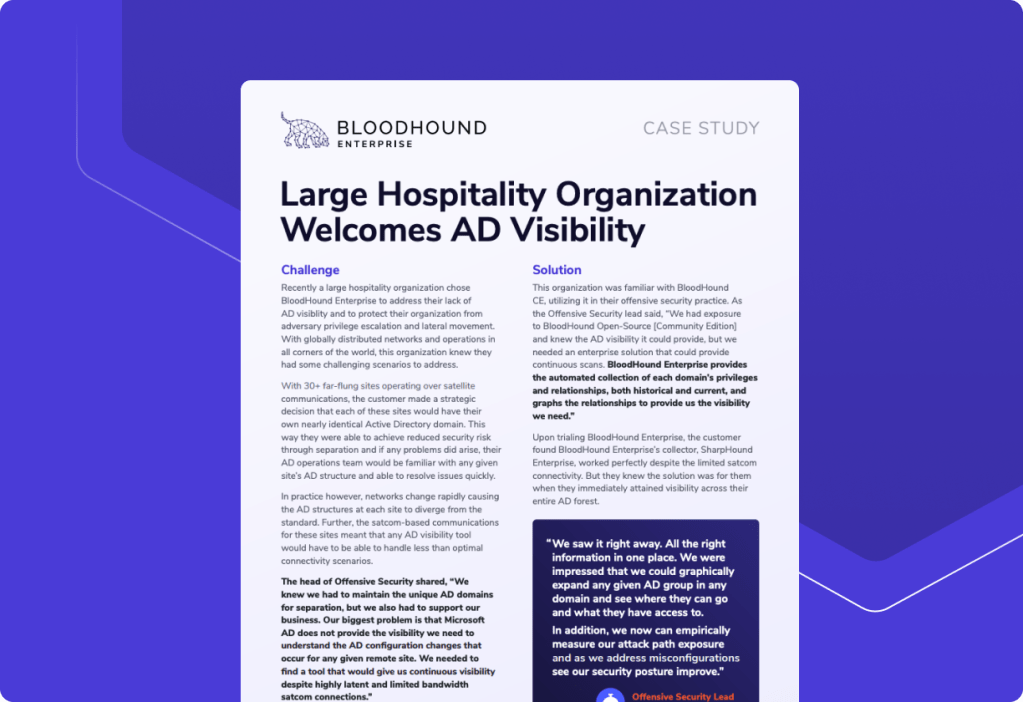 Large Hospitality Organization Welcomes AD Visibility