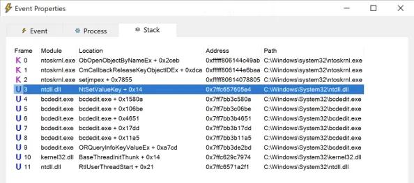 Call Stack for the above RegSetValue event