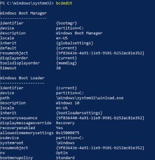 BCDEdit output (with no parameters)