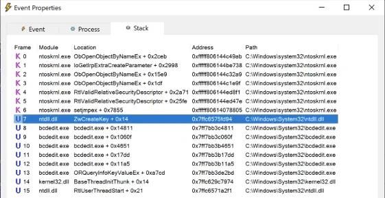 Call Stack for the above RegCreateKey event