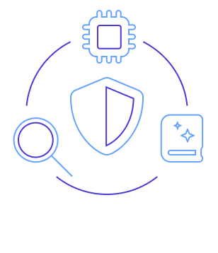 A shield icon with other icons around it