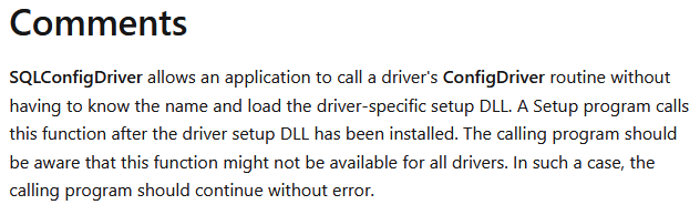 Microsoft SQLConfigDriver Comment