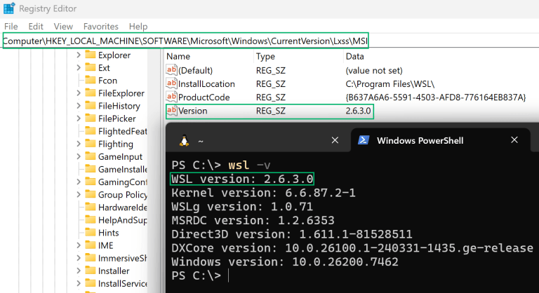 WSL version discovery via registry.
