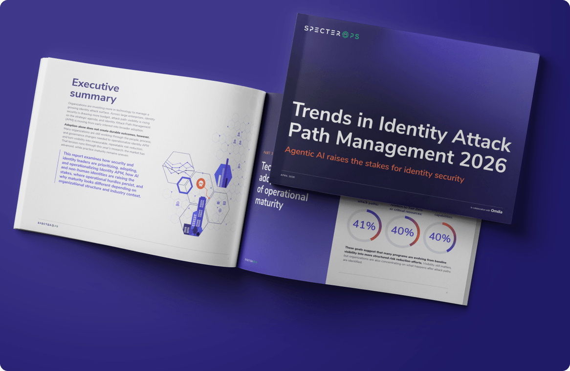 A mock up of the 2026 Trends in Identity Attack Path Management report front cover and first pages.