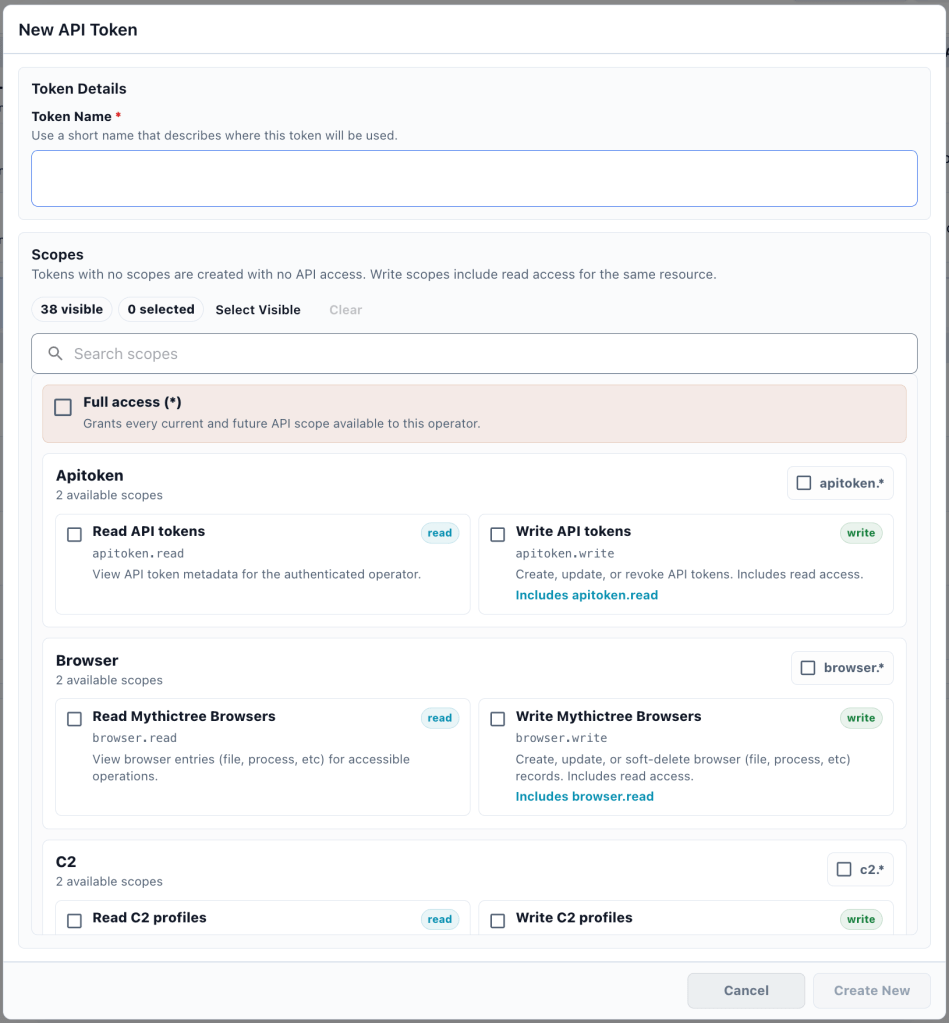 Mythic 4 API Token Scopes