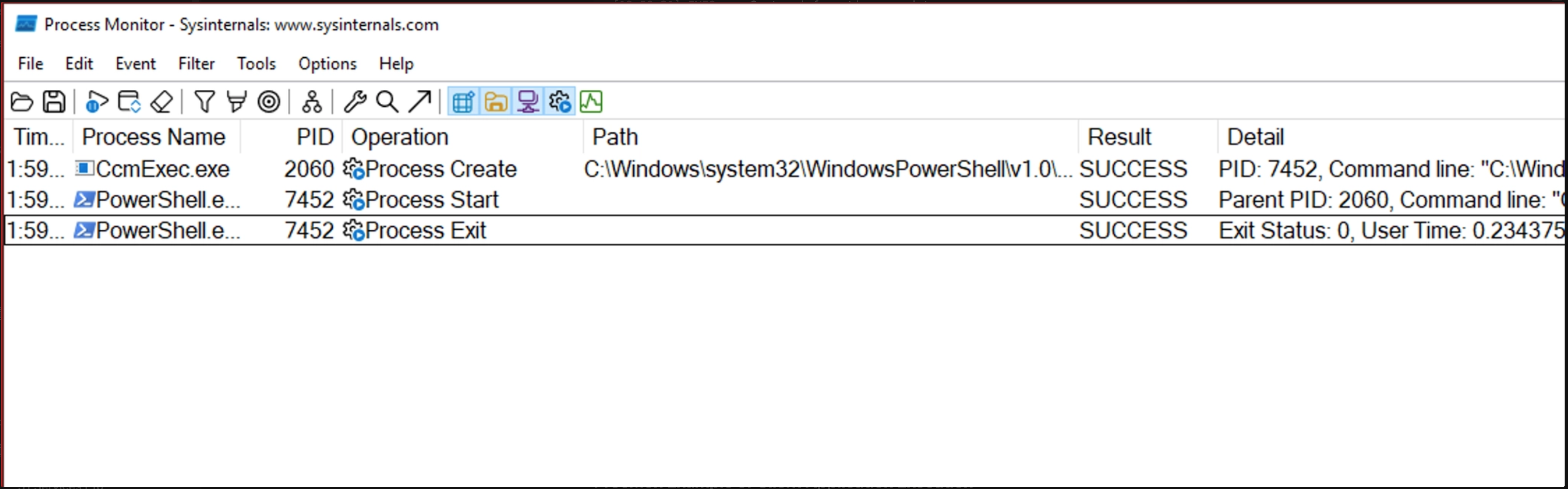 ProcMon Script Execution Output