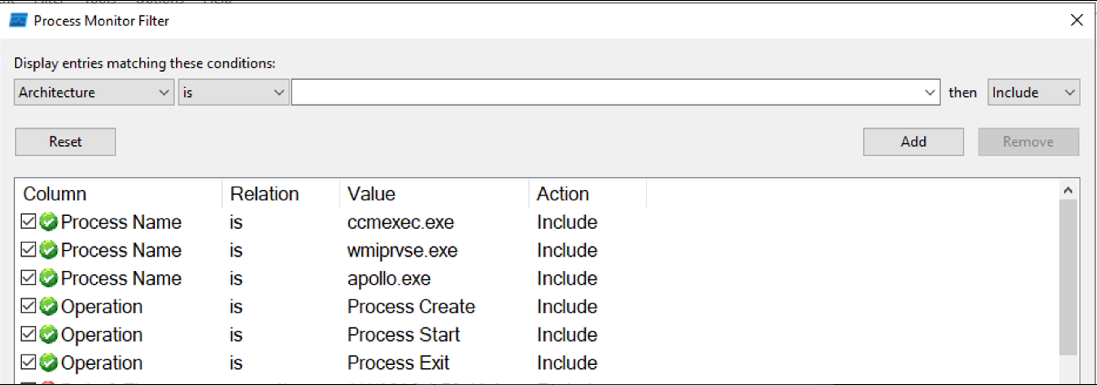 ProcMon Filters for Application Execution