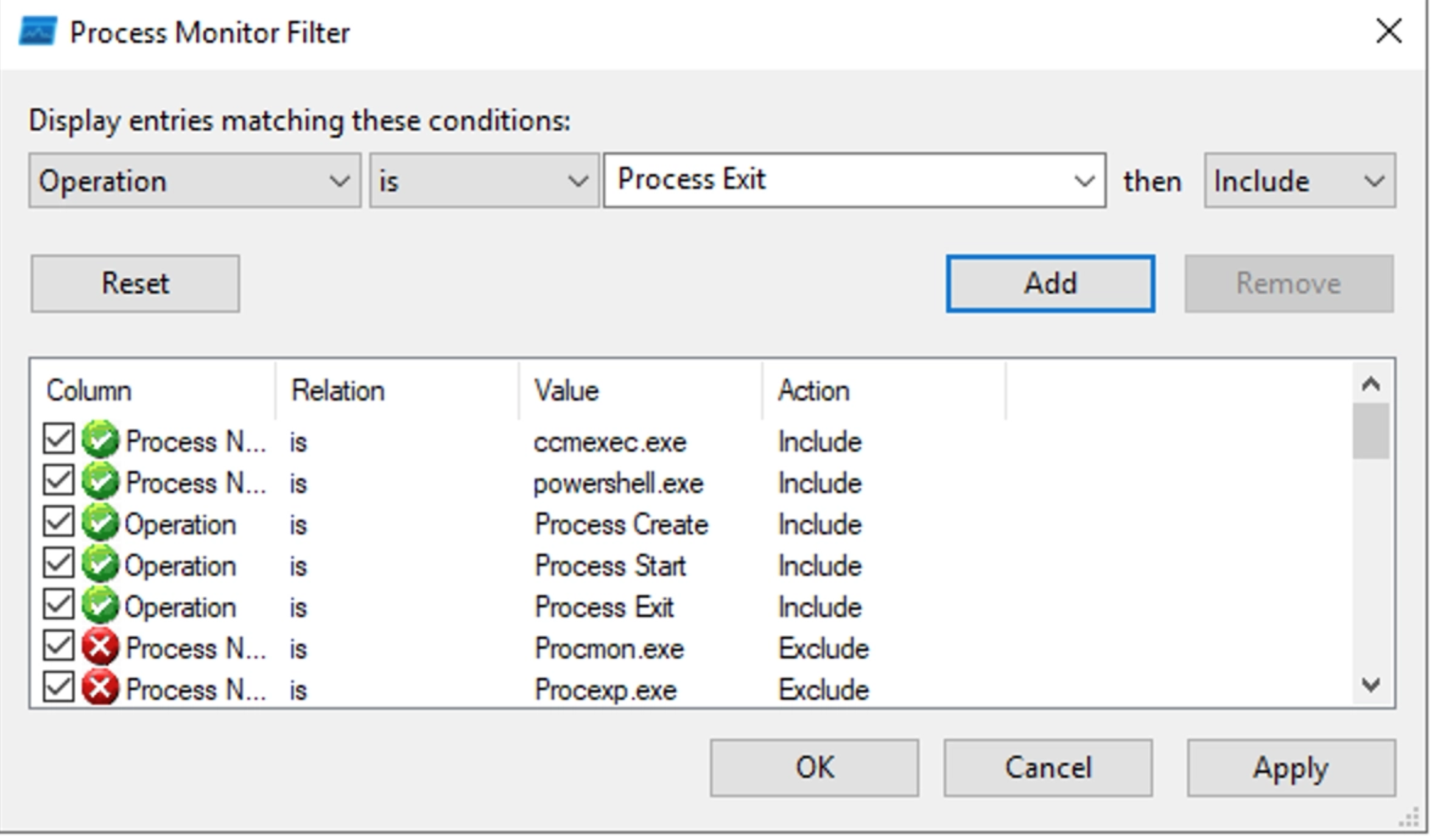 ProcMon Filters for Script Execution